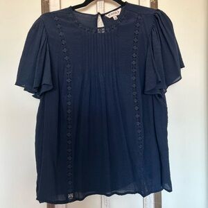 Nanette Lepore Dark Blue Blouse with Lace Accents